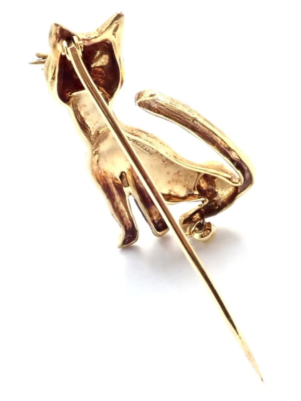 Authentic! Tiffany & Co 18k Yellow Gold Emerald Cat Pin Brooch - Picture 4 of 12